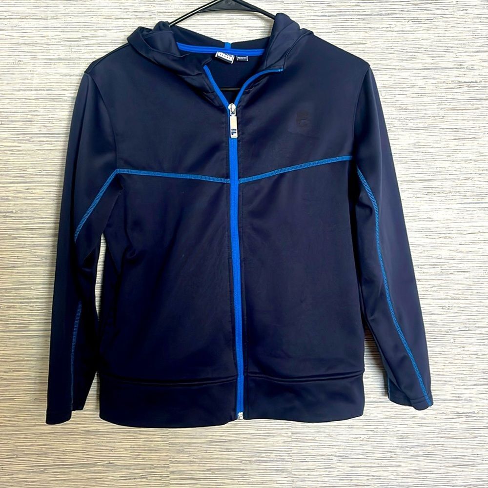 Navy Blue Fila Zip-Up Hooded Jacket – Front Pockets & Classic Style 512